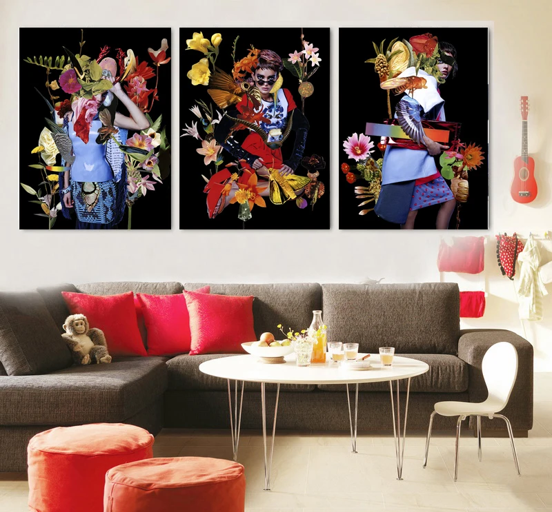 

3 Pcs Canvas Stylish Girls And Flowers, Oil Painting Can Decorate The Walls Of The Home