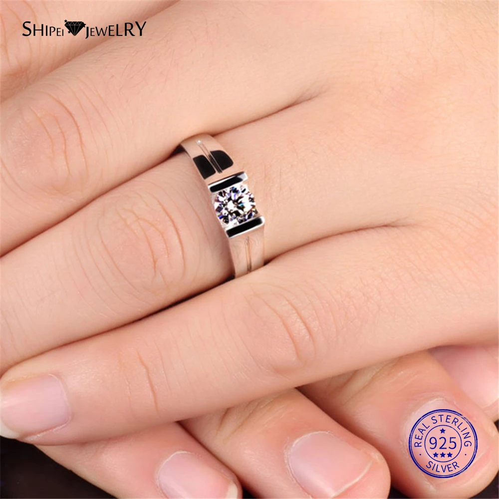 

ShiPei 100% 925 Sterling Silver 2ct White Sapphire Round Engagement Ring Fine Jewelry Promise Ring for Couple Anniversary Gift