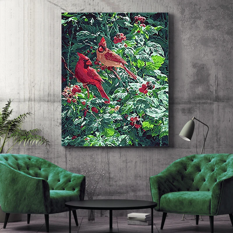 Пара птиц и пейзажной живописи по номерам пейзаж ручной работы масляные краски