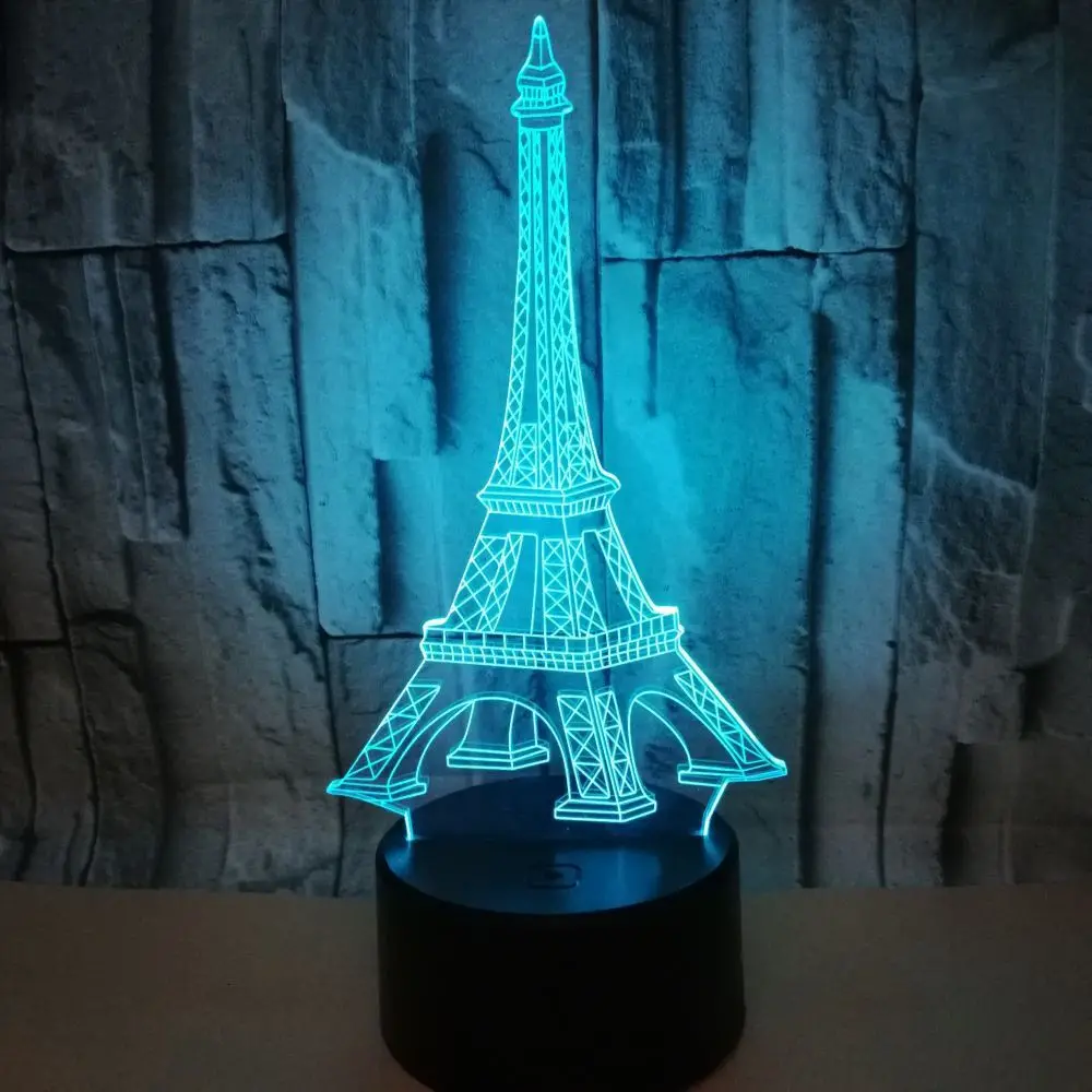 

3d-лампа с Эйфелевой башней, ночник с 3D эффектом иллюзии, настольная лампа, освещение для дома, 7 меняющихся цветов, подарок для детей