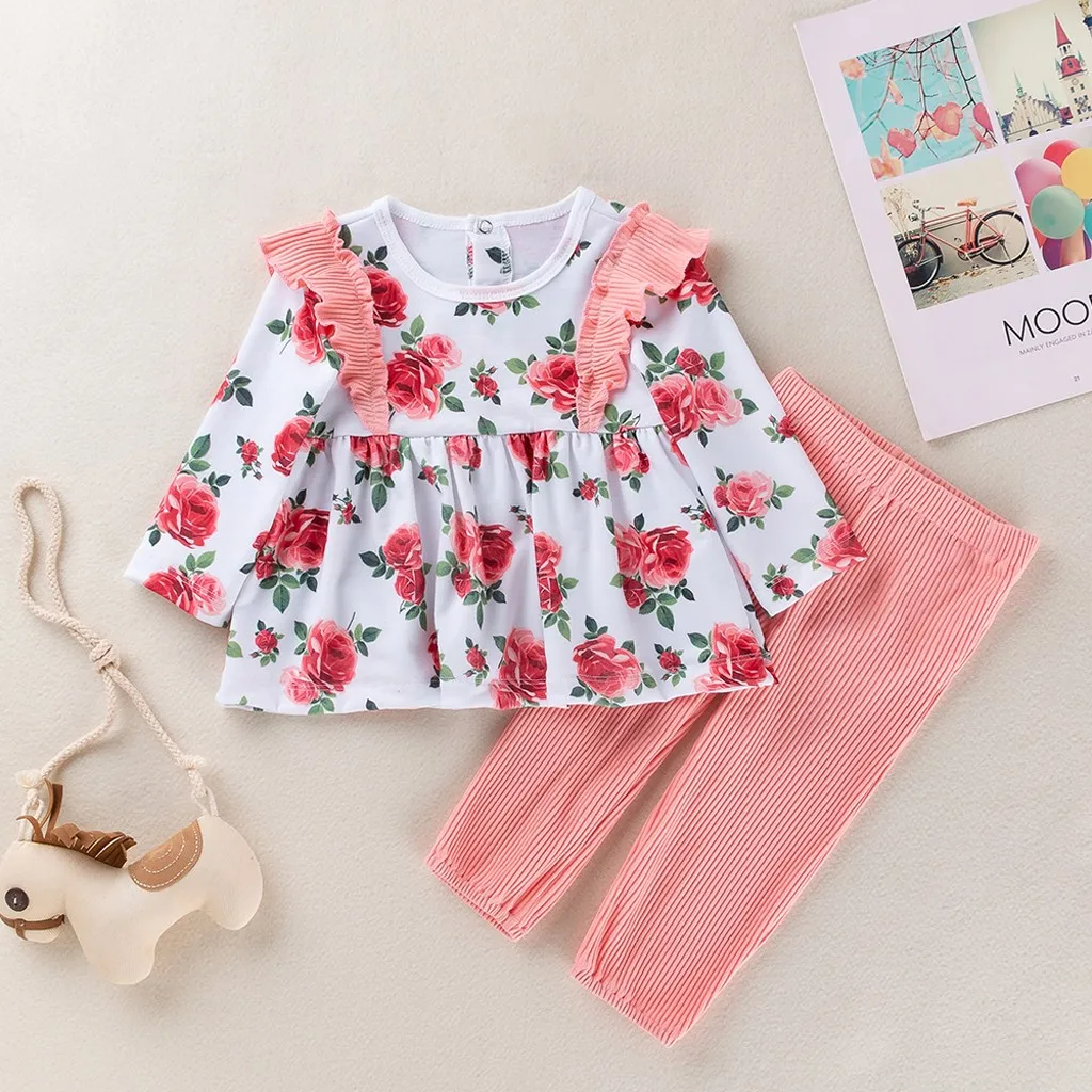 Весенний комплект для малышей носки с мелким цветочным принтом рубашка длинным