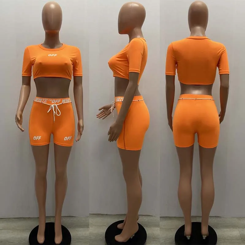 

ZOOEFFBB Trendy Letter Two Piece Tracksuit Set Crop Top and Biker Shorts Outfits Lounge Wear Matching Sets for Women Clothing