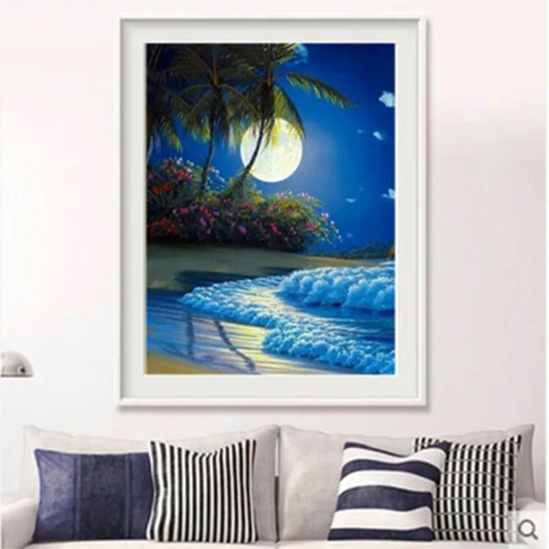 Желтая Луна на море диван украшение спальни живопись фон настенная Картина