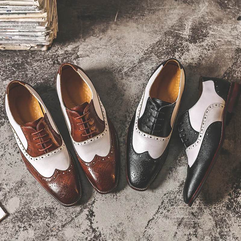 

Zemo more Men Dress Shoes Handmade Brogue Style Paty Leather Wedding Shoes Men Flats Leather Oxfords Formal Shoes