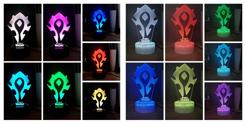 WOW 3D визуальная Таблица лампа World of Warcraft символика Орды RGB 7 красочная USB мини лампа светодиодный ночник лампа для праздника