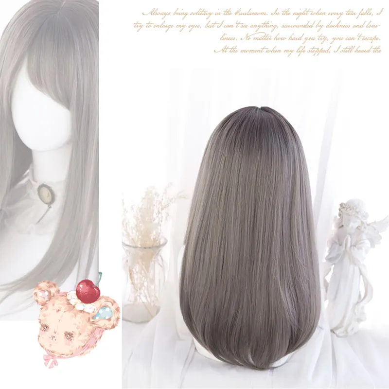 

TALANG Grey Black Long Straight Wig Daily Synthetic Wig For Women Cosplay Natural Fiber Fake Hair Heat Resistant Straight Wigs