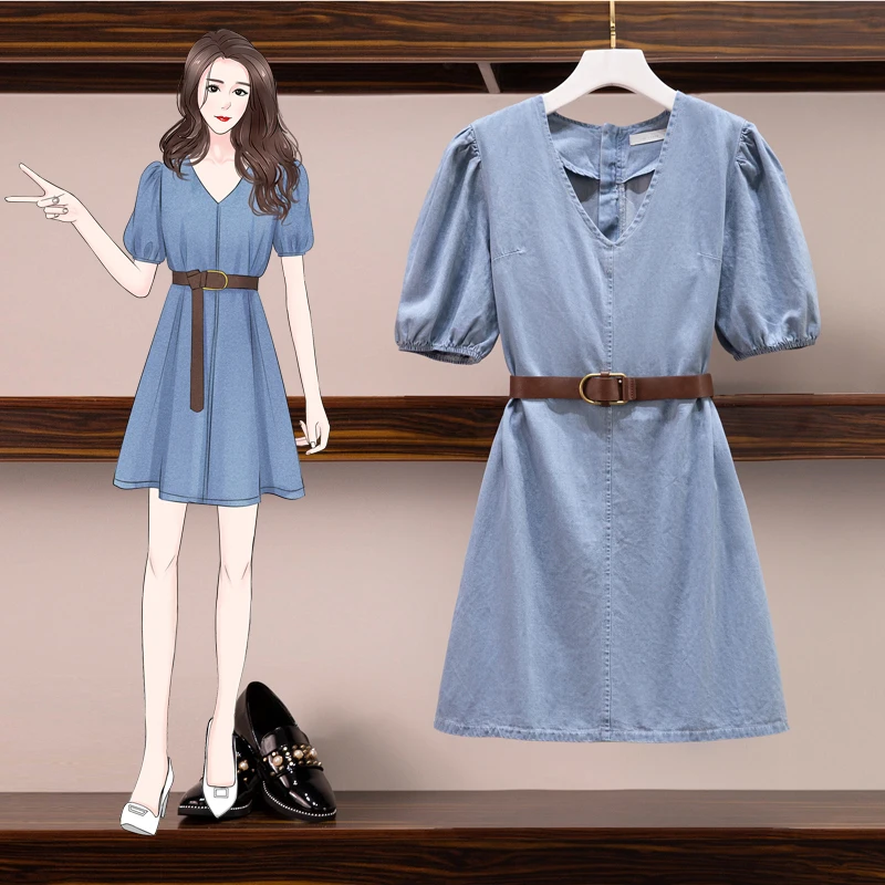 Женское джинсовое синее мини платье с коротким рукавом повседневное офисное v