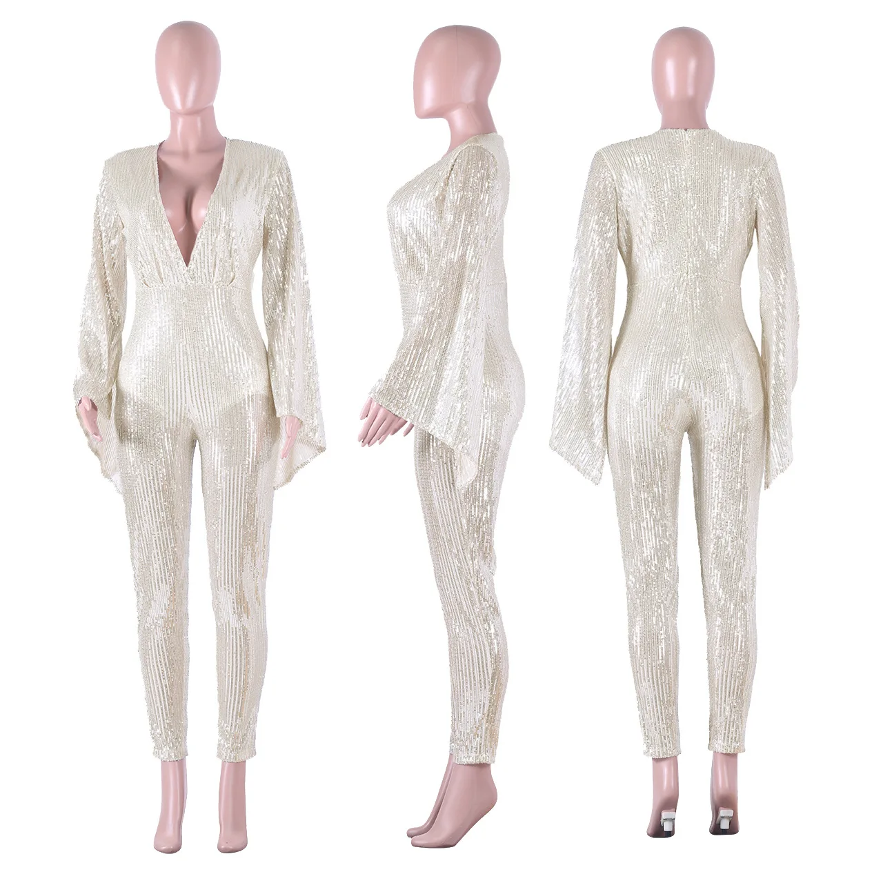Женский комбинезон с блестками облегающий вечерние бинезон расклешенными