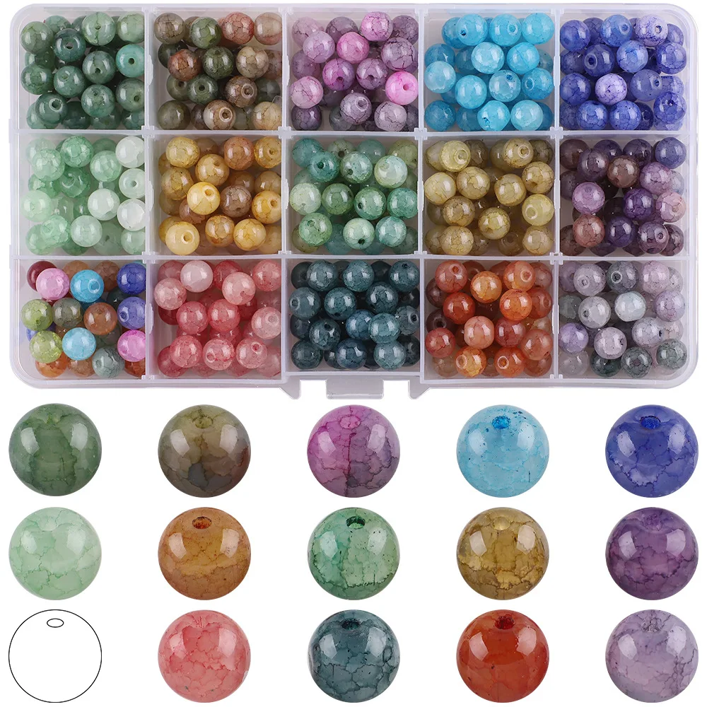 

375pcs Natural Stone Beads 8mm Round Loose Mixed Amethysts Lava Glass DIY Spacer Beads for Bracelet Necklace Jewelry Making Box