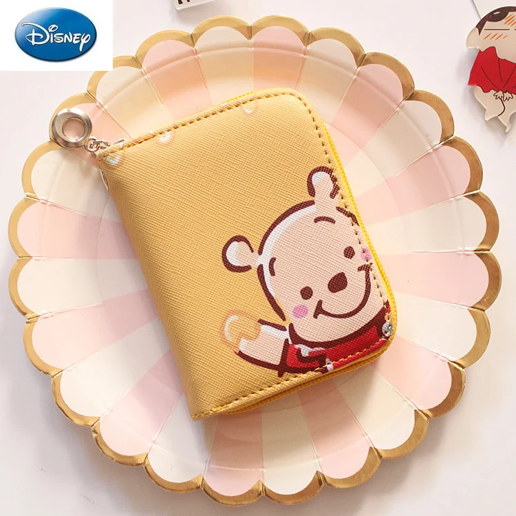 

2021 New Disney Pooh Bear Cute Lady Wallet Cartoon Image Casual PU Zipper Fashion Multi-card Slot Short Mini Girl Coin Purse