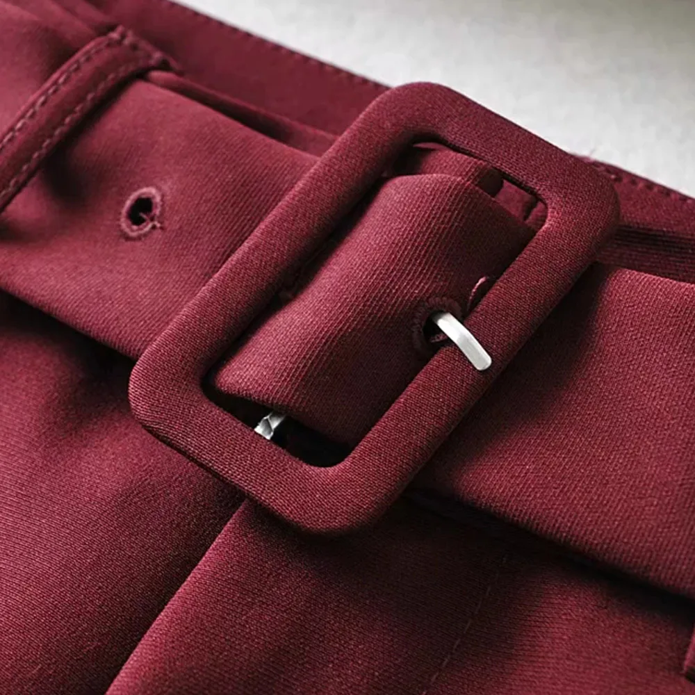 

New color Wine red Womens suit Pants Trousers high waist causal belt Pants Trousers zoravicky Womens office lady purple Capris