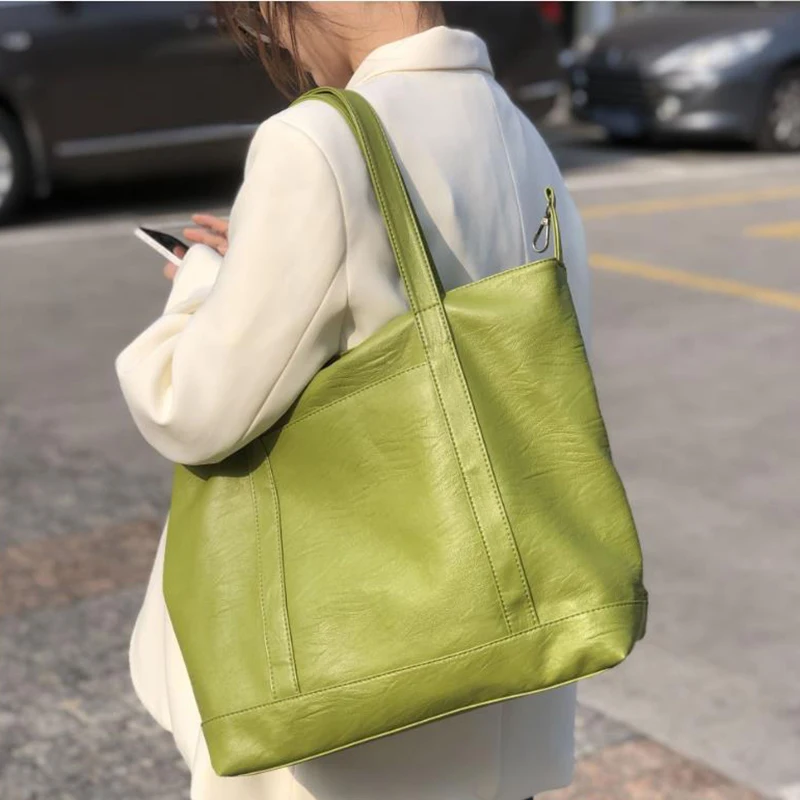 

Large-capacity Textured Retro Shoulder Bag Female 2021 New Handbags Large Capacity PU Leather Solid Color Shopping and Trael Bag