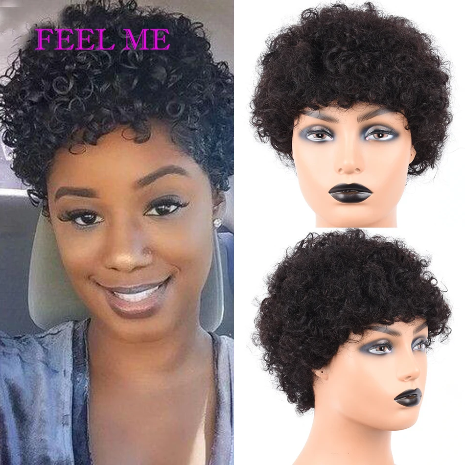 FEEL ME короткие парики из человеческих волос афро спиральные кудрявые бразильские