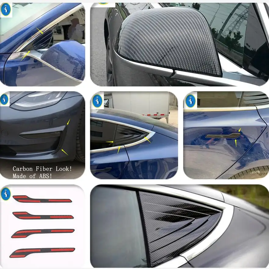 

Door Handle Fog Lights Lamps Rearview Mirror Cover Trim For Tesla Model 3 2018 2019 2020 Carbon Fiber Look Exterior Refit Kit