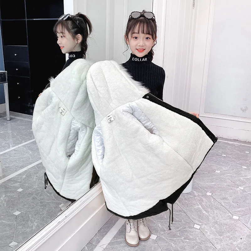 

2020 New 4 -14 Years Winter Autumn Fashion Kids Jacket for Girls Warm Fur Hooded Thick Coat Child Long Outerwear Girl Clothes