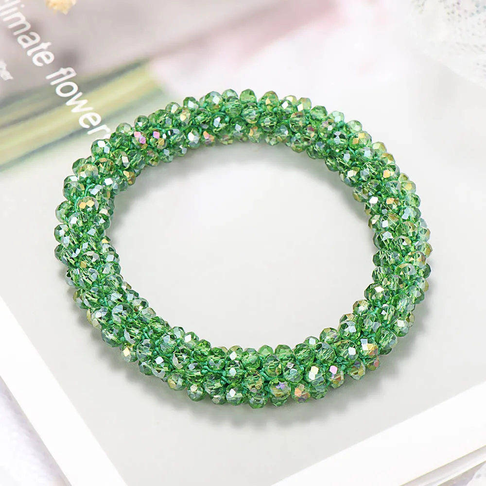 green Crystal Headband Korean Style Women Hair Rope Cute Sweet Girl Hair Accessories Headwear Accessories Ponytail Holder Hair Ties - Цвет: green