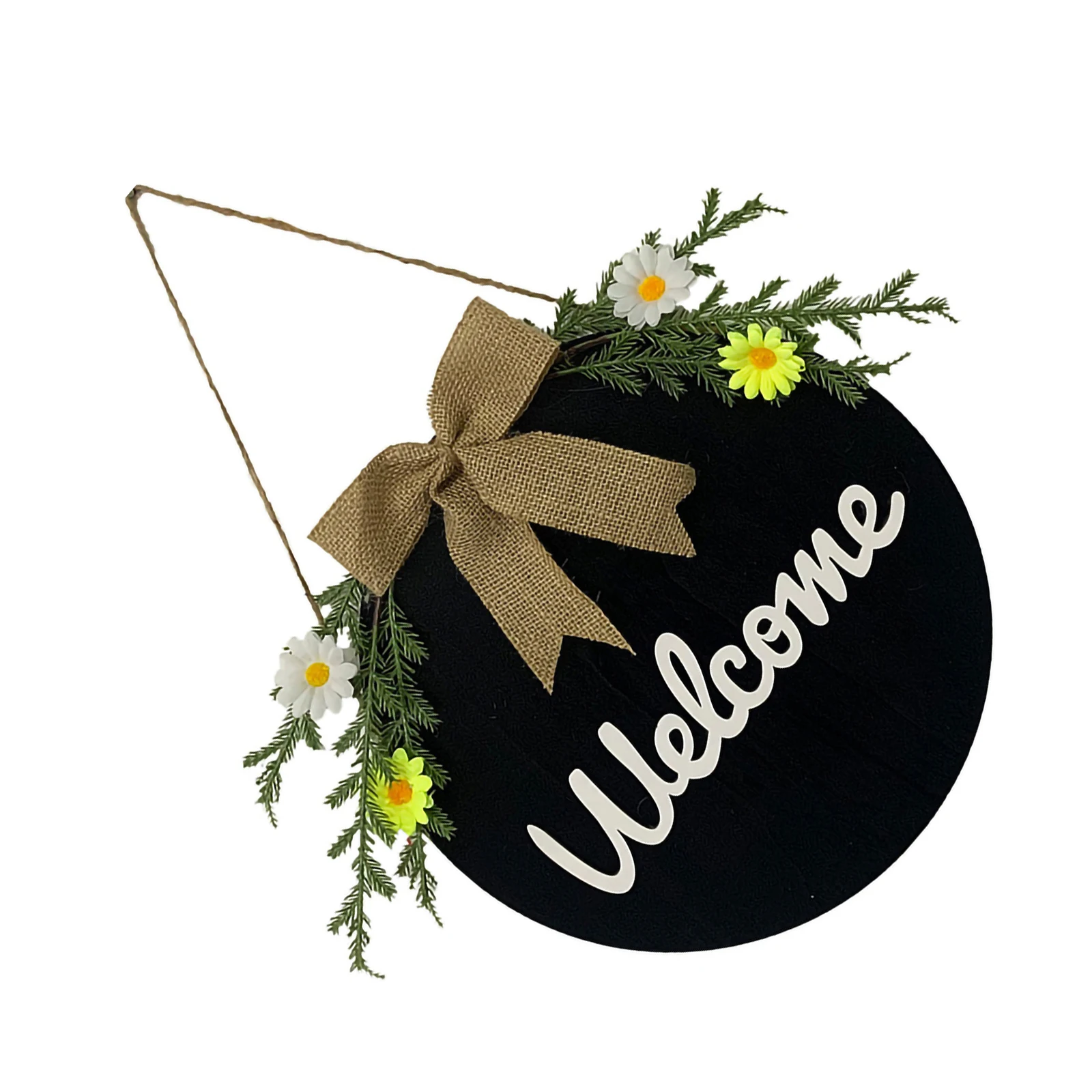 

Front Door Round Sign Decor Outdoor Hanging With Artificial Plants For Farmhouse Porch Home Decoration Garden Wall