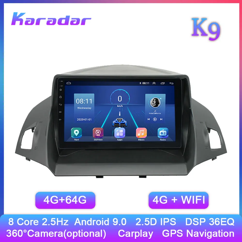 

Karadar автомобильный радиоприемник K9 для Ford Kuga Escape 2013-2018 Android 2 Din 4G WIFI 8 ядер Android GPS-навигация стерео Мультимедийный Плеер