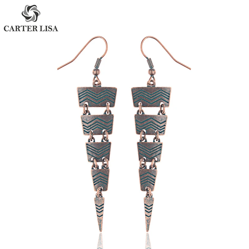 CARTER LISA лидер продаж длинные серьги-капли в форме треугольника бронзовые простой