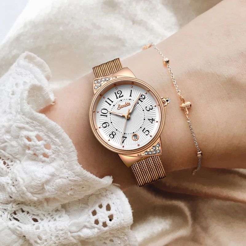 

SUNKTA Luxury Crystal Watch Women Waterproof Rose Gold Steel Strap Ladies Wrist Watches Top Brand Bracelet Clock zegarek damski