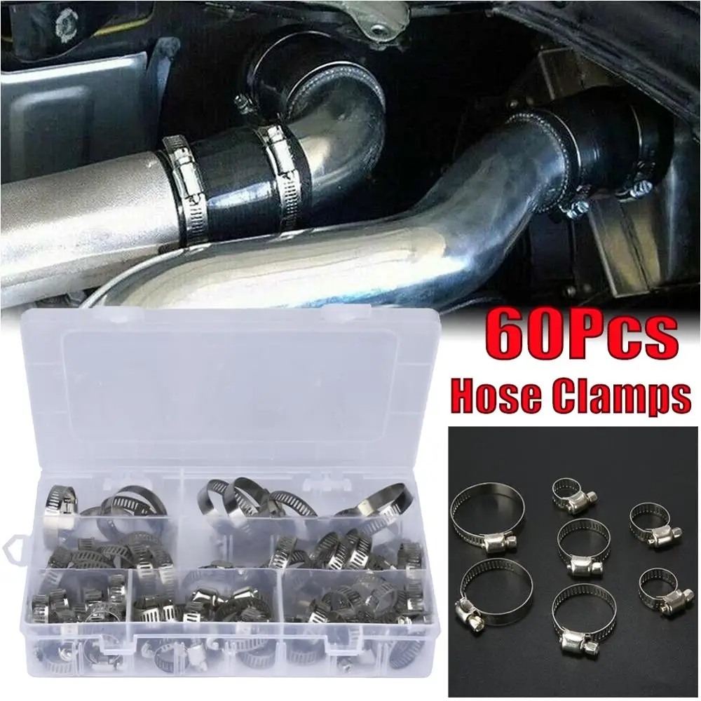 Шланговые зажимы из нержавеющей стали 60 шт./компл. 10-16 мм + пружинная коробка зажим