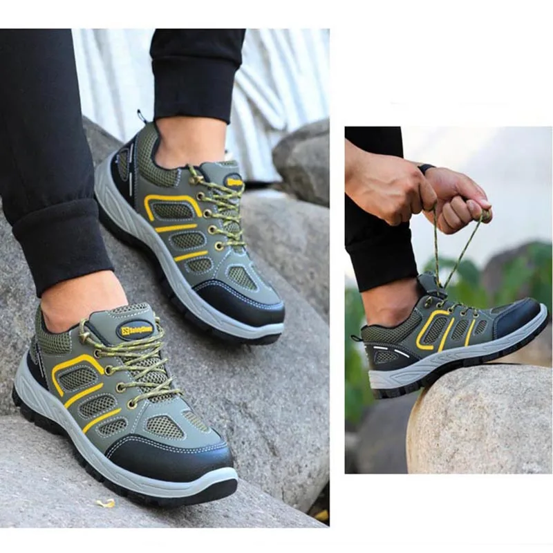 Мужская защитная обувь рабочие ботинки нерушимая со стальным носком дышащая до