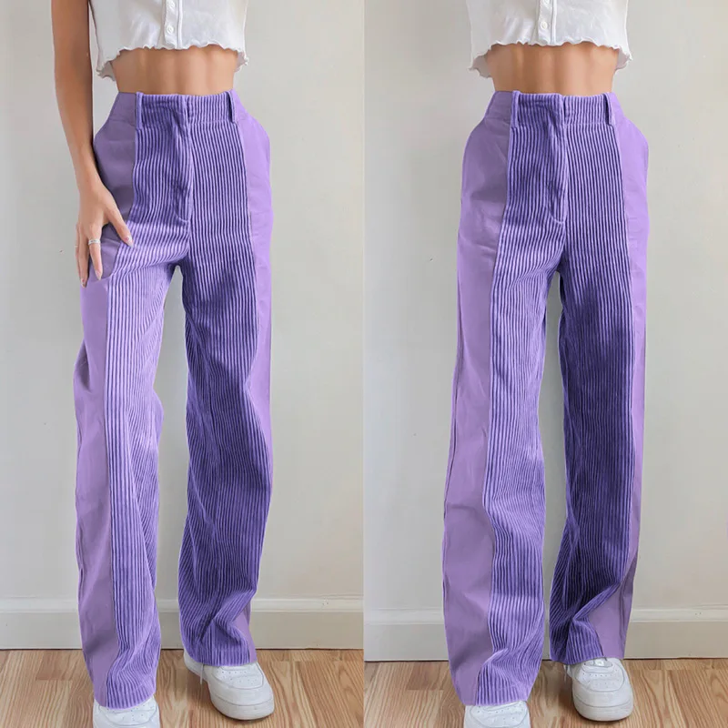 

2021 Autumn and Winter New Straight Leg Pants Sexy Solid Color Corduroy Loose Color Matching Casual Pants Women's Wild Trousers