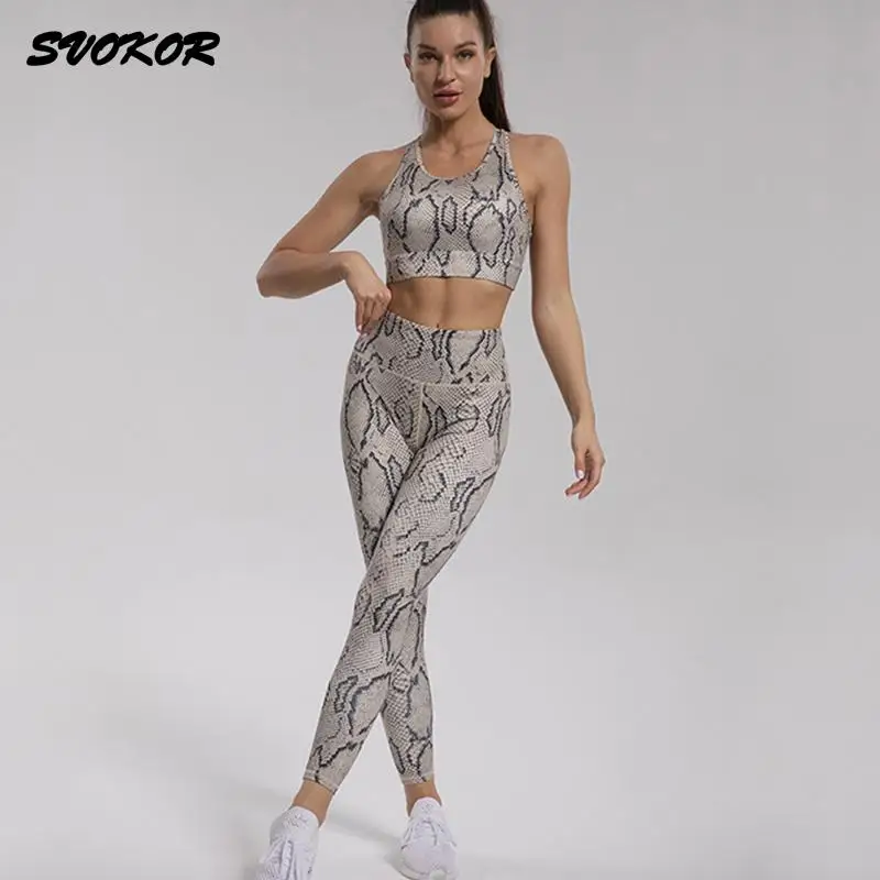 

SVOKOR Snake Sports Set 2Pcs Sport for Women Suit Workout Sportswear Breathable Fitness Yoga Set Running Shockproof Sports Bra