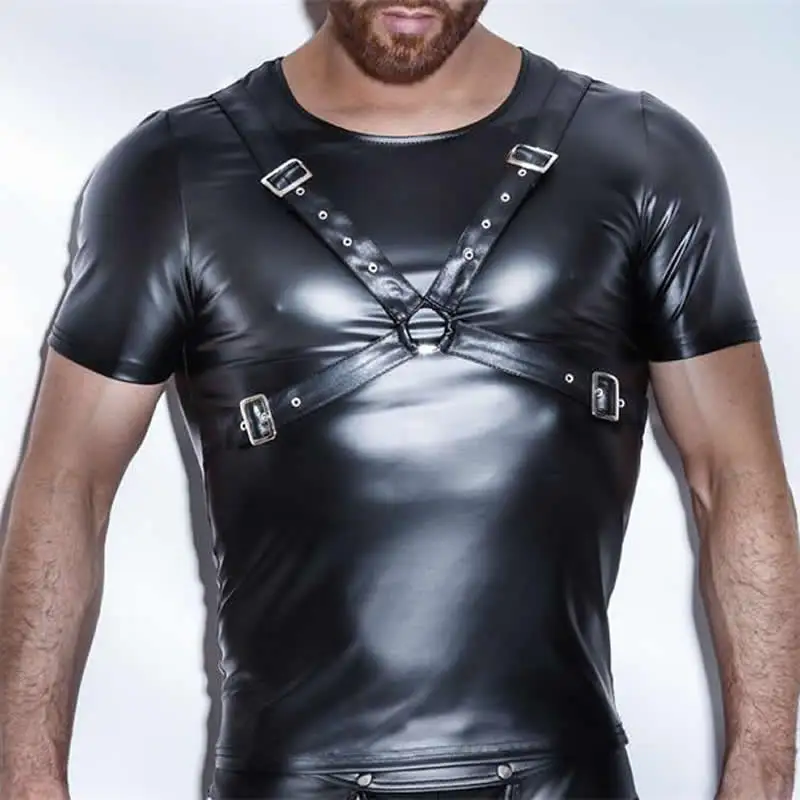 Мужская футболка из лакированной кожи сексуальные мужские модные футболки