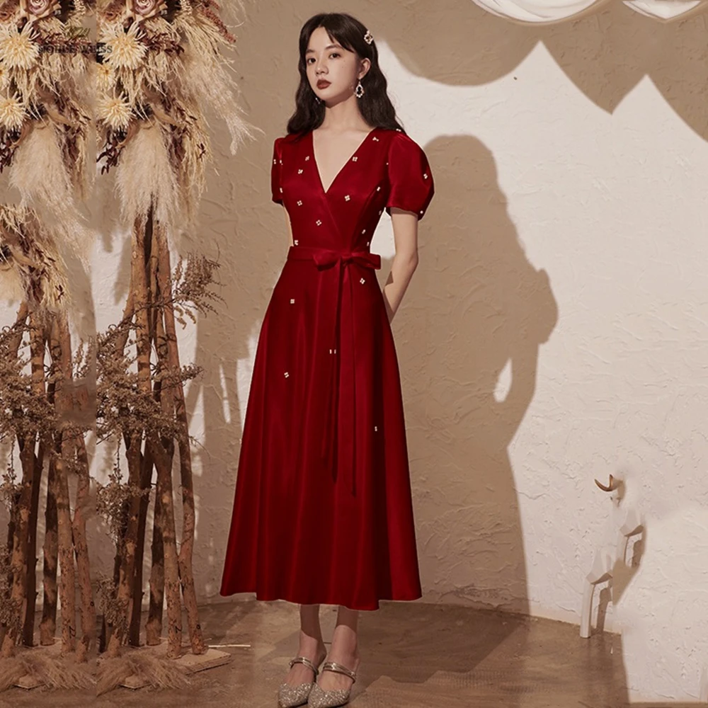 

Wedding Dress Short V-neck Weeding Dress Beading A-Line Wedding Dresses for Women Bridal Dress