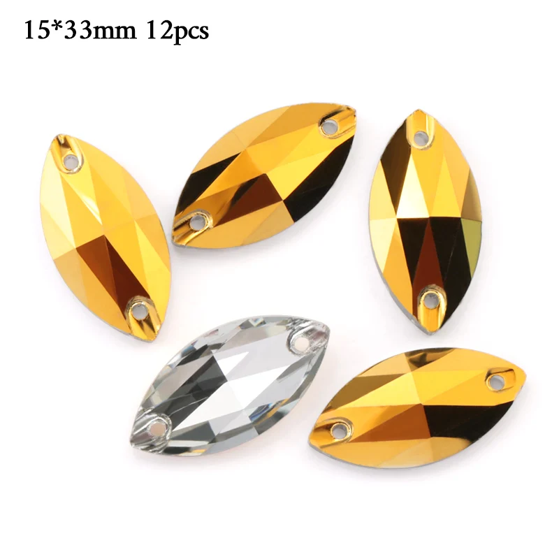 15x33mm - 12pcs ЦЯО АААА Золотой Гематит пришивные стразы, стеклянные бусины, камни, стразы, аппликации для свадебного платья, одежда для рукоделия, швейные кристаллы - Цвет: 15x33mm - 12pcs
