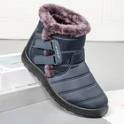 Зимние сапоги; Женские ботинки; Теплые зимние Нескользящие на застежке-липучке женские средней длины на плюшевой подкладке, однотонная женская обувь на плоской подошве обувь флеш женские ботинки размера плюс
