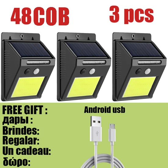 White Light 3pcs A2 солнечные лампы Открытый сад 48COB светодиодный освещение водонепроницаемый PIR датчик движения lanten для дома сад улица Двор Путь - Испускаемый цвет: White Light 3pcs
