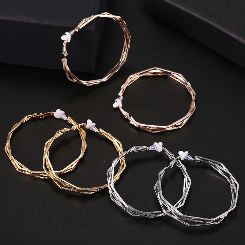 

Hoop Clip on Earrings for Women No Pierced Unique Twisted Big Earrings Irregular Circle Earring Brinco Statement Fashion Jewelry