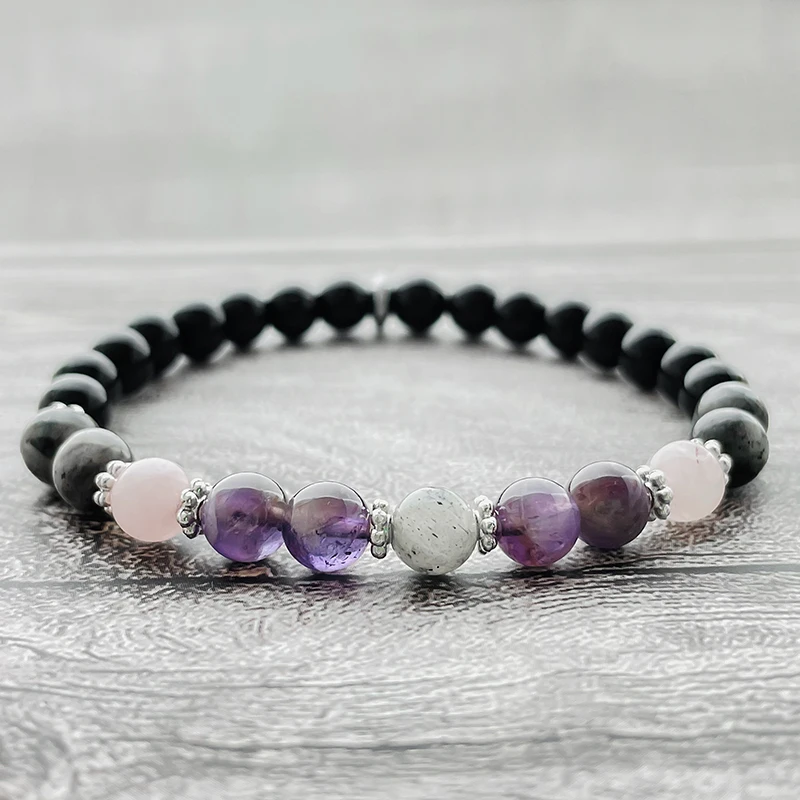 

Handmade Natural Amethyst Bracelet Bangles for Women 6 mm Pink Crystal Labradorite Black Stone Beaded Bracelet Wholesale Jewelry