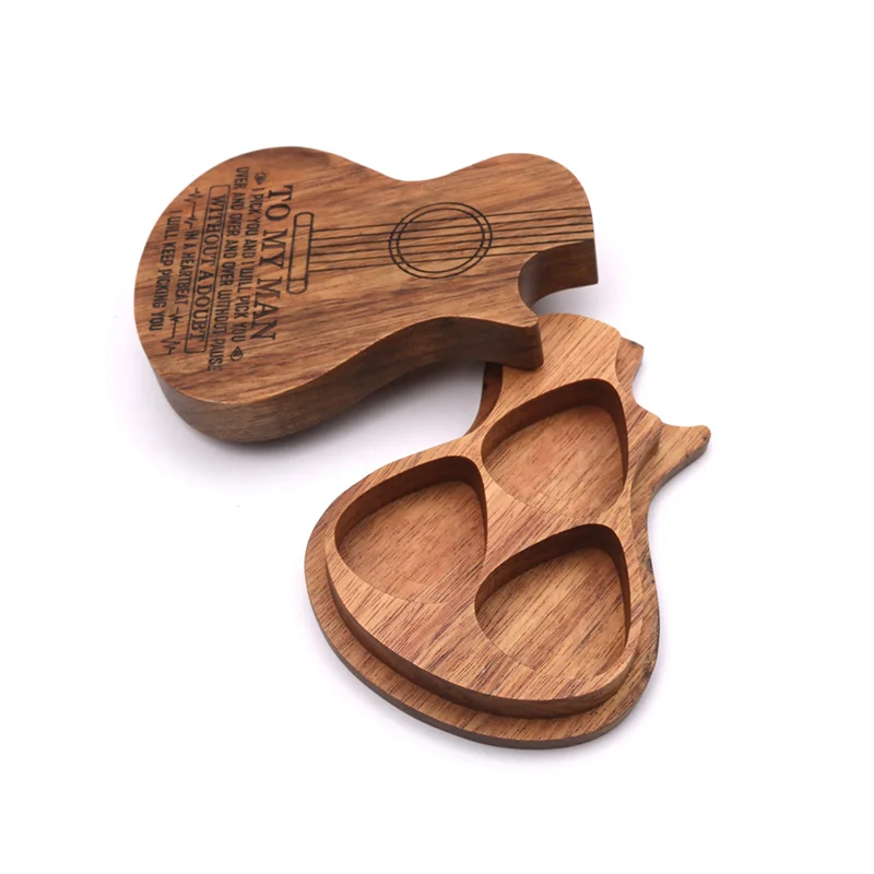 

New Box Case Wood 3Pcs Guitar Pick Retro Acoustic Electric Bass Plectrum Mediator Musical Instrument Guitar Parts Accessories
