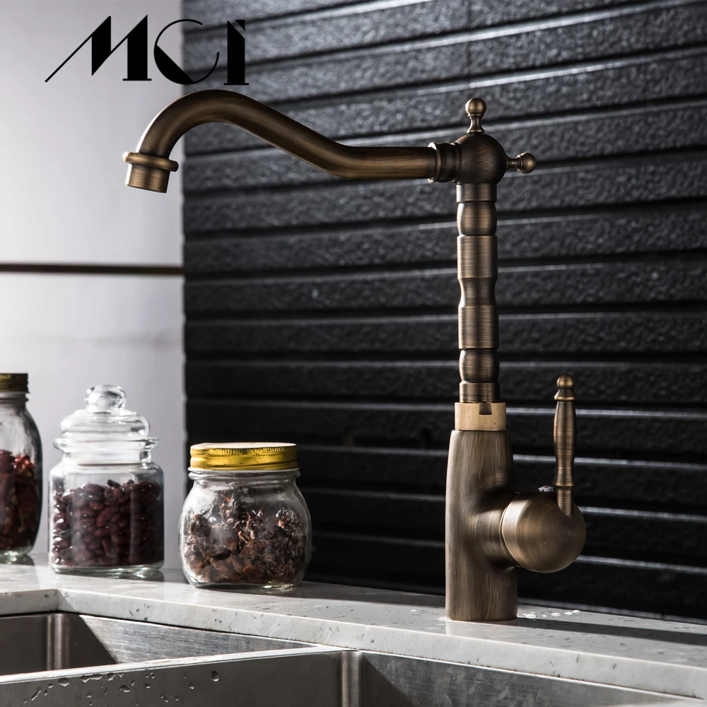 Поворотный Смеситель для кухни кран ванной комнаты Античная бронзовая отделка