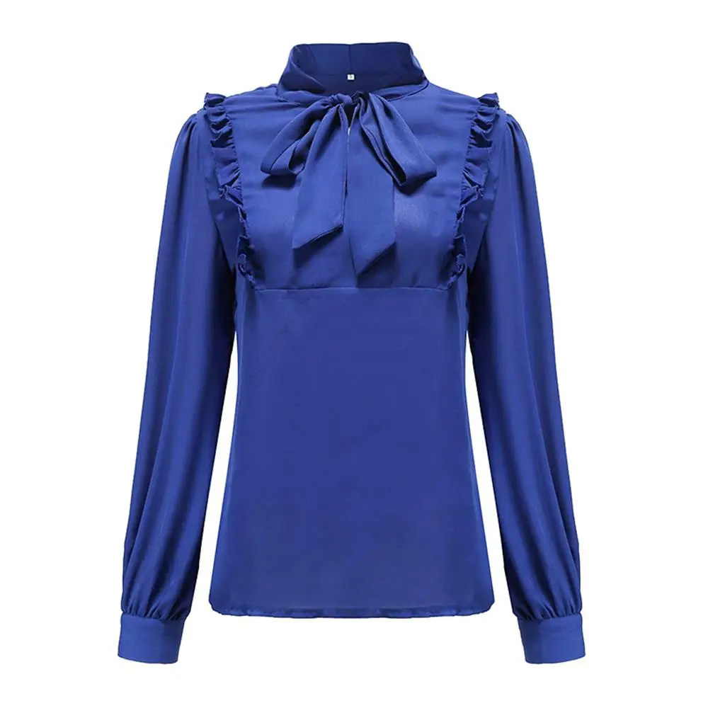 Модная Осенняя женская блузка с длинным рукавом Повседневная синяя/красная