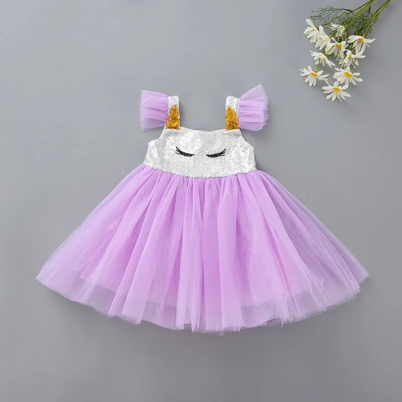 Dress B Радужное платье для маленьких девочек; детское нарядное платье принцессы с единорогом для девочек; Детский костюм на Хэллоуин, Рождество, день рождения, вечеринку - Цвет: Dress B