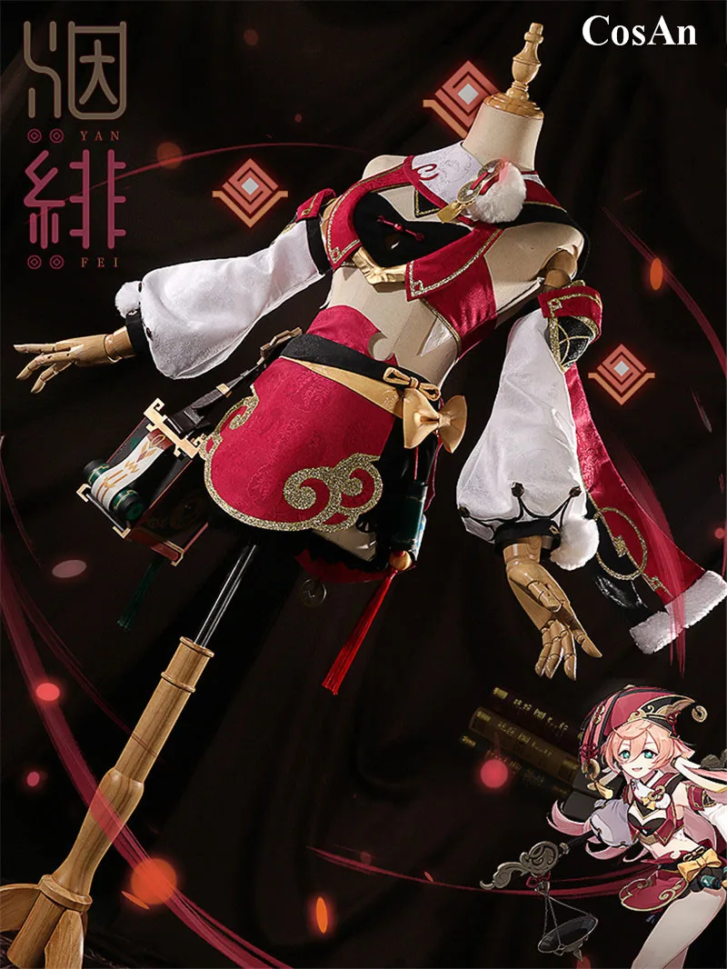 

New Arrival Hot Game Genshin Impact Yanfei Cosplay Costume Lovely Red Uniforms Female Activity Party Role Play Clothing S-XL