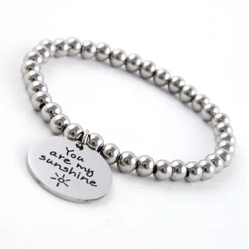 

2021 couple bracelet lettering bracelet you are my sunshine titanium steel round plate lettering bracelet B553YZIUQ