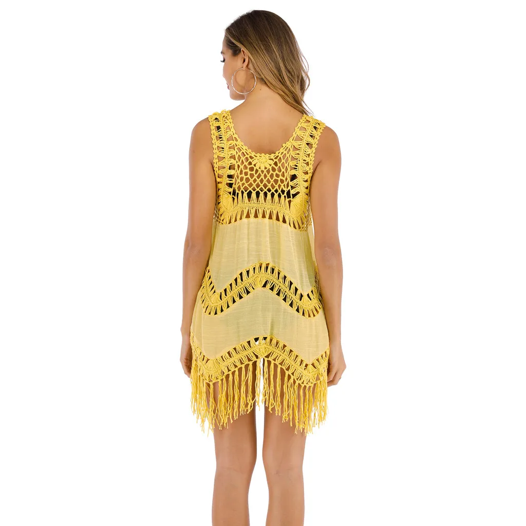 SAGACE пляжное платье для женщин летнее без рукавов с бахромой модное Короткое мини
