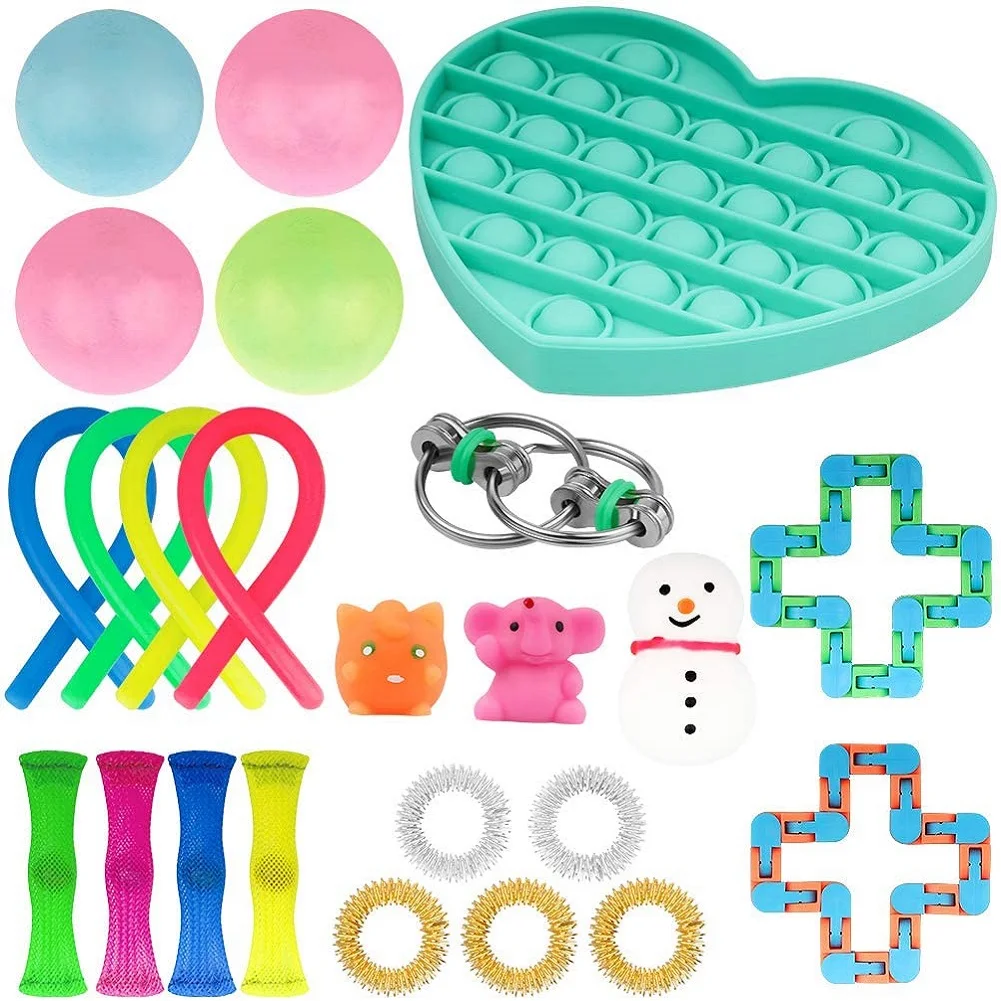 

24PCS Pack Fidget Sensory Toy Set Stress Relief Toys Autism Anxiety Relief Stress Pop Bubble Fidget Toys For Kids Adults