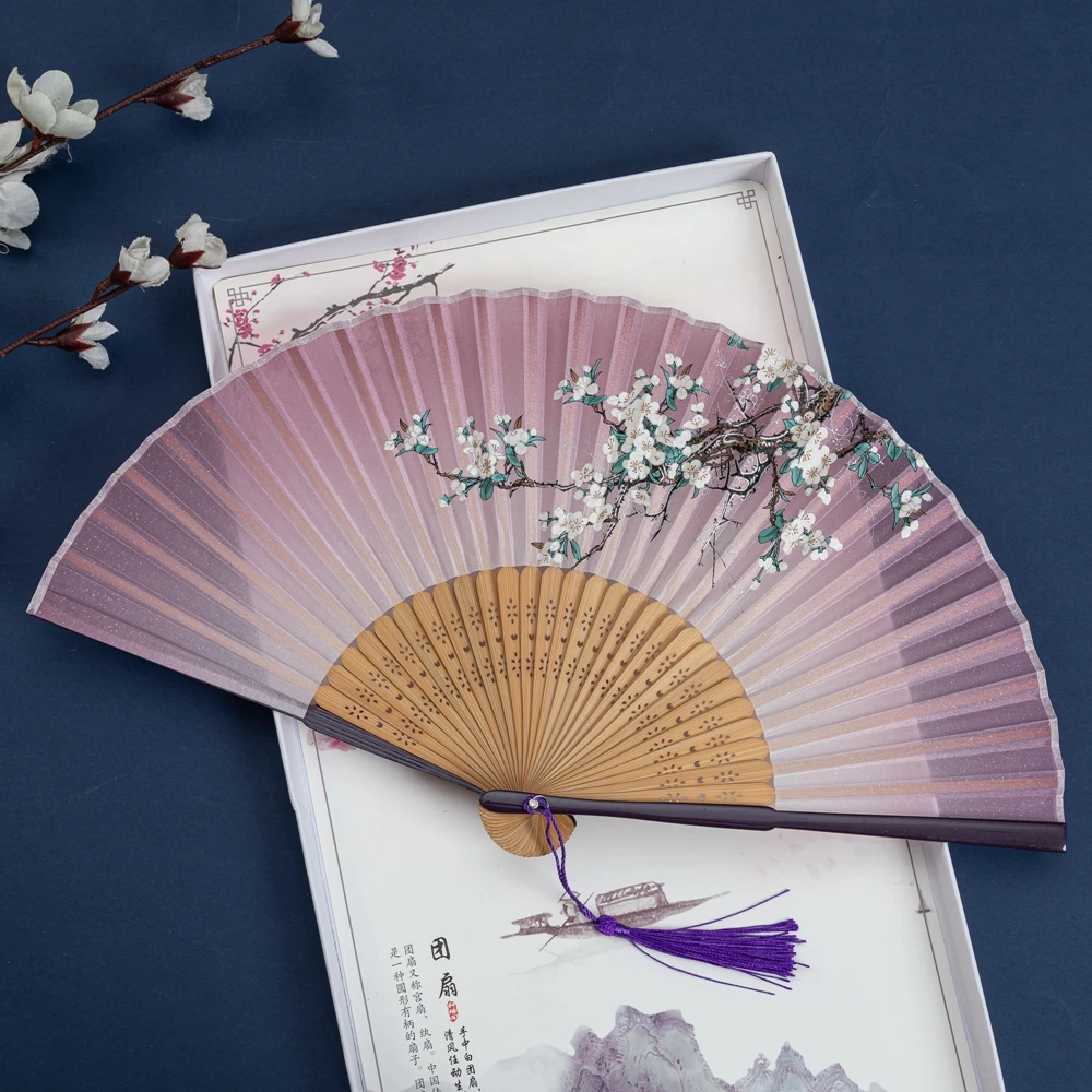 Однотонный шифоновый веер складной китайский веер-конструктор Открытый