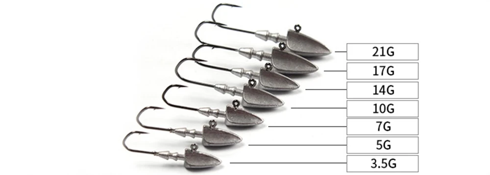 

6Pcs/Lot Head Fishhooks 3.5g 5g 7g 10g 14g 21g Lead Head Hook Lure Hook Jig Head Multicolor Fishing Tackle Hooks