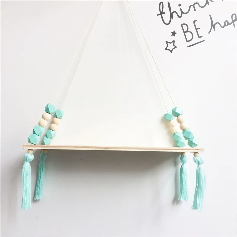 Mint Green Домашняя настенная подвесная деревянная декоративная доска из скандинавских бусин подвесная полка для хранения вещей детская комната Домашний декор для стен - Цвет: Mint Green