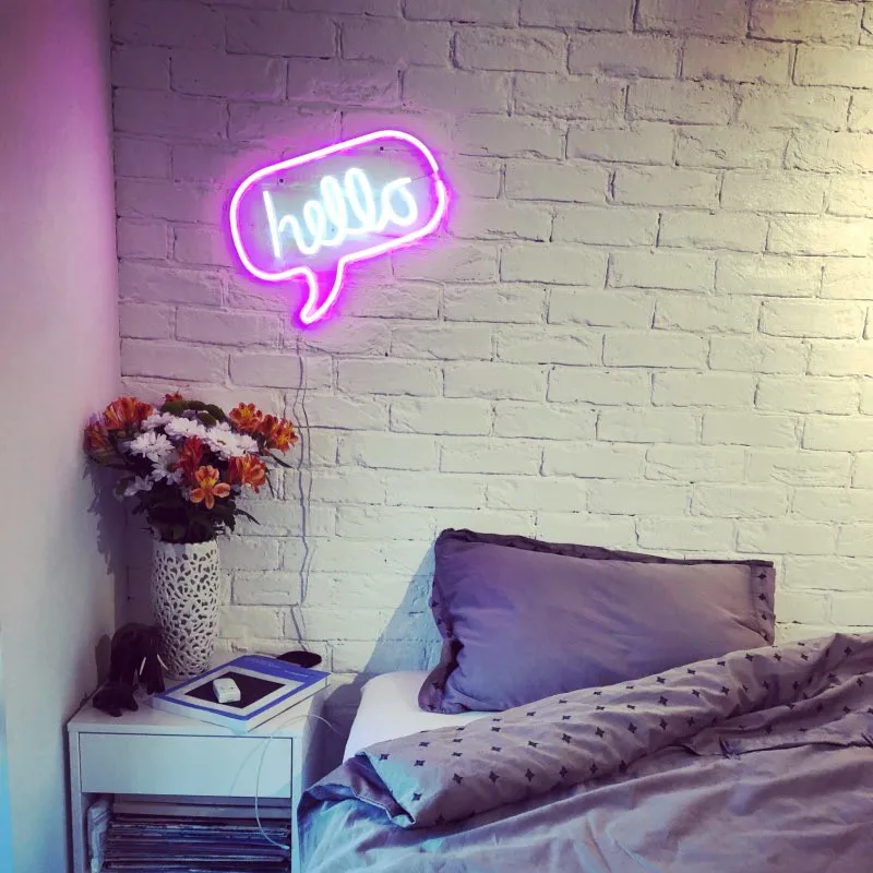 Hello Neon Wall Sign Hanging Light for Business Shop Store Advertising Decoration Bar Lights Art Decor Yellow | Освещение