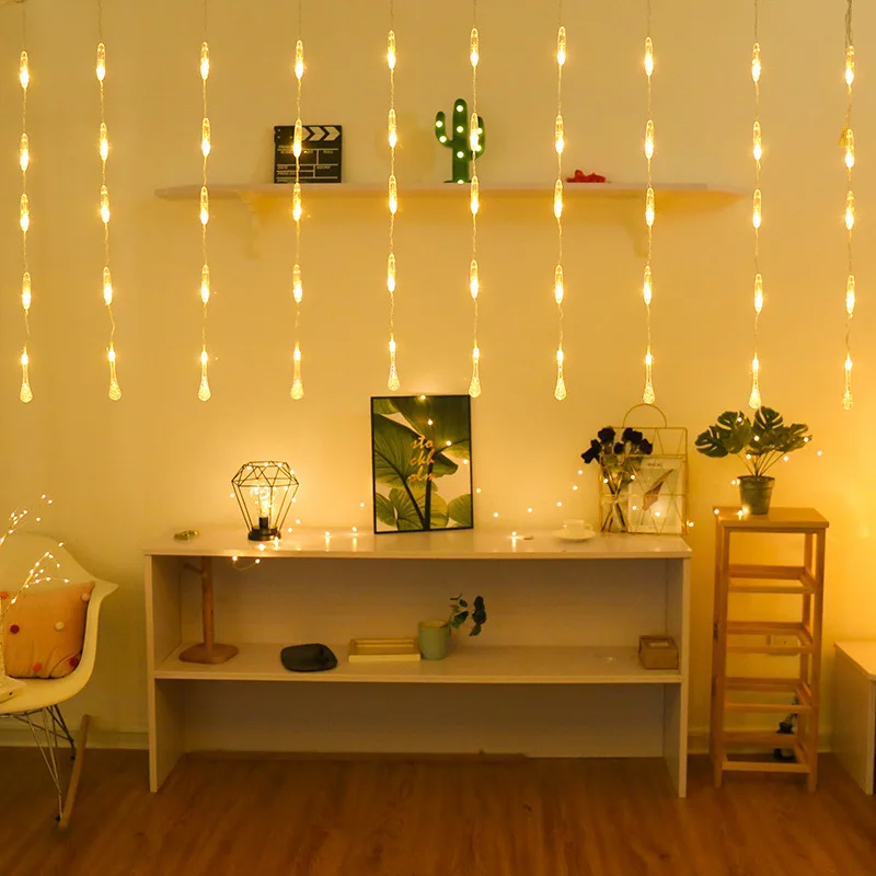 

2.5M LED Water Drops Stars Curtain Lights 220V EU Christmas Garland String Fairy Outdoor for Wedding Party Holiday Decoration