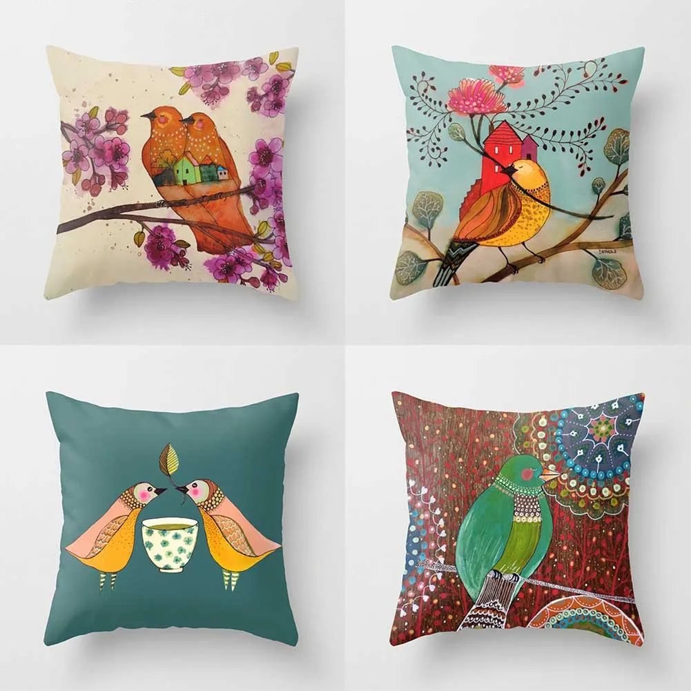 

1pc Pillowcase Super Soft Plush Water-color Lovely Birds Flower Tit Sparrow Pillowcase Multi-styles Home Textile