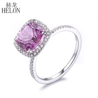 HELON Solid 10K White Gold Attractive Halo Diamonds Ring Cushion 8X8mm 308ct Topaz Engagement Wedding Women Trendy Jewelry Ring